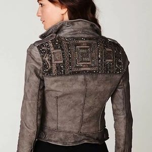 Muubaa Distress Lamb Leather Moto Beaded Jacket